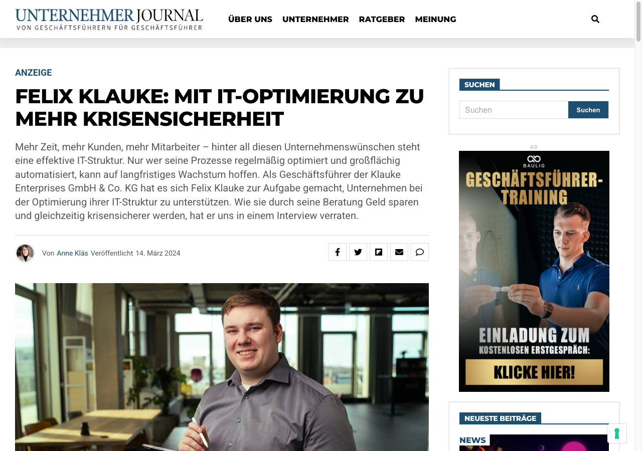 Unternehmerjournal: Mit IT-Optimierung zu mehr Krisensicherheit