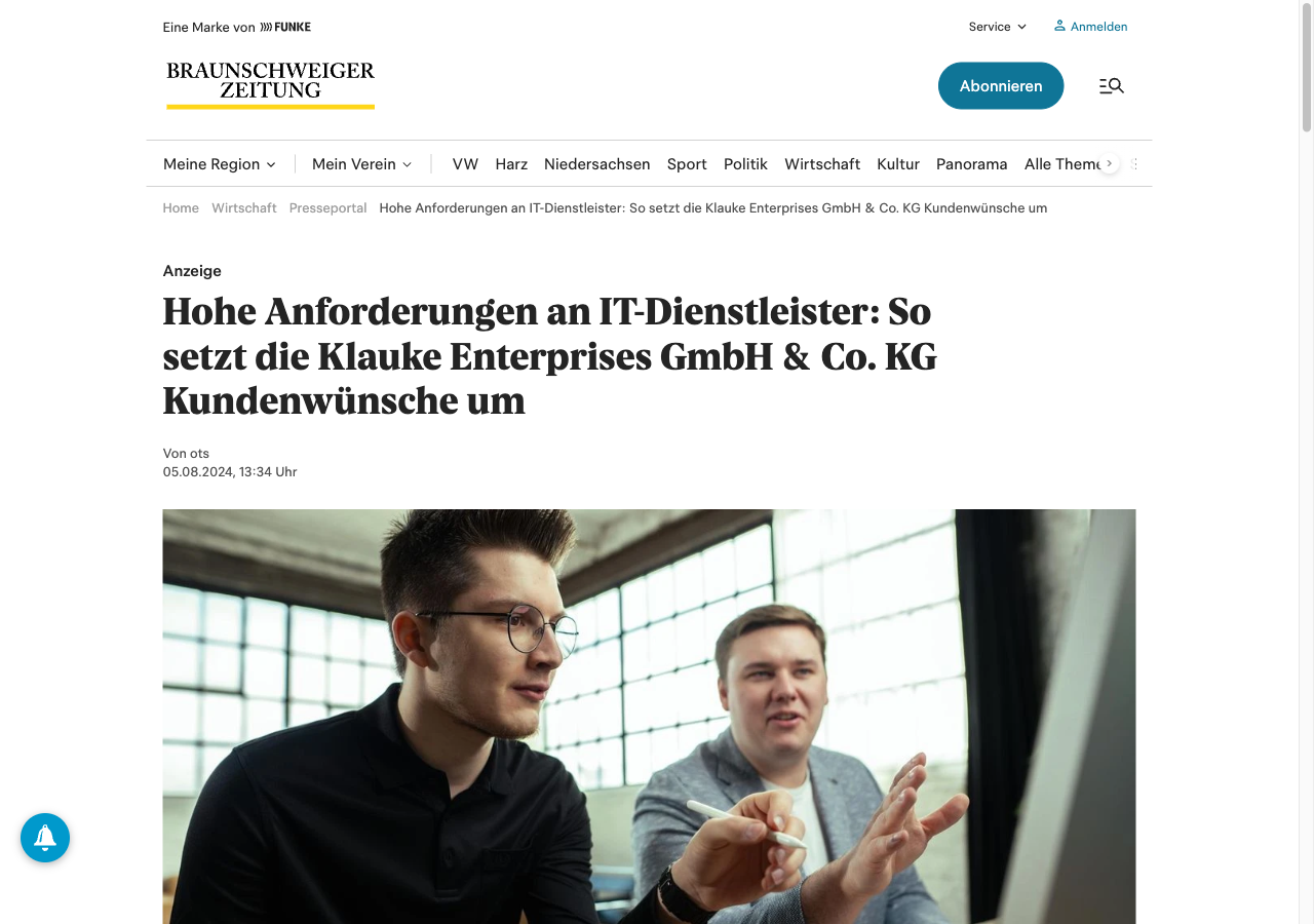 Braunschweiger Zeitung: Hohe Anforderungen an IT-Dienstleister